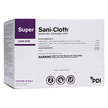 PDI SUPER SANI-CLOTH Germicidal Disposable Wipes, Large, Individual Packets, 5" x 8", 50/bx, 10 bx/cs. MFID: H04082