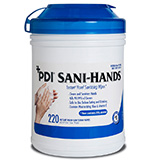 PDI SANI-HANDS Instant Hand Sanitizing Wipes, Large, 6" x 7-1/2", 220/can, 6 can/cs. MFID: P15984