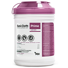 PDI SANI-CLOTH Prime Germicidal Disposable Wipes, Large, 6" x 6.75", 160 wipes/canister, 12/cn/cs. MFID: P25372