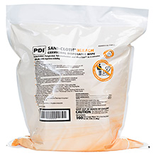 PDI SANI-CLOTH Bleach Germicidal Disposable Wipes Pail Refills, 7.5"x15", 160 Sheets Per Pack, 2/cs. MFID: P700RF