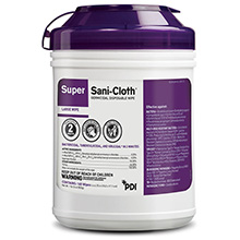 PDI SUPER SANI-CLOTH Germicidal Disposable Wipes, Large Canister, 6" x 6-3/4", 160/canister, 12 canister/cs. MFID: Q55172