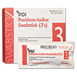 PDI PVP Iodine Prep Swabstick 3s, 3/pk, 2.75" x 5.75", 25 pk/bx, 10 bx/cs. MFID: S41125
