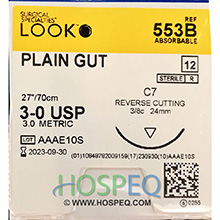 LOOK 3-0 Plain Gut Dental Suture, 27"/70cm, C7, 18mm 3/8 Circle. MFID: 553B