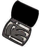 Welch Allyn Fiber Optic Laryngoscope English MacIntosh Set, w/ 4 blades, 2 handles, and Case. MFID: 69697