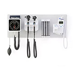 Welch Allyn 777 Integrated Wall System: PanOptic Basic LED Ophthalmoscope, MacroView Basic LED Otoscope, Sphyg, Specula Dispenser, SureTemp Plus Thermometer. MFID: 777-PM2WAS-US