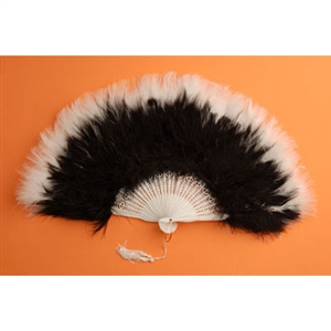 A black and white Marabou Fan on an orange background.