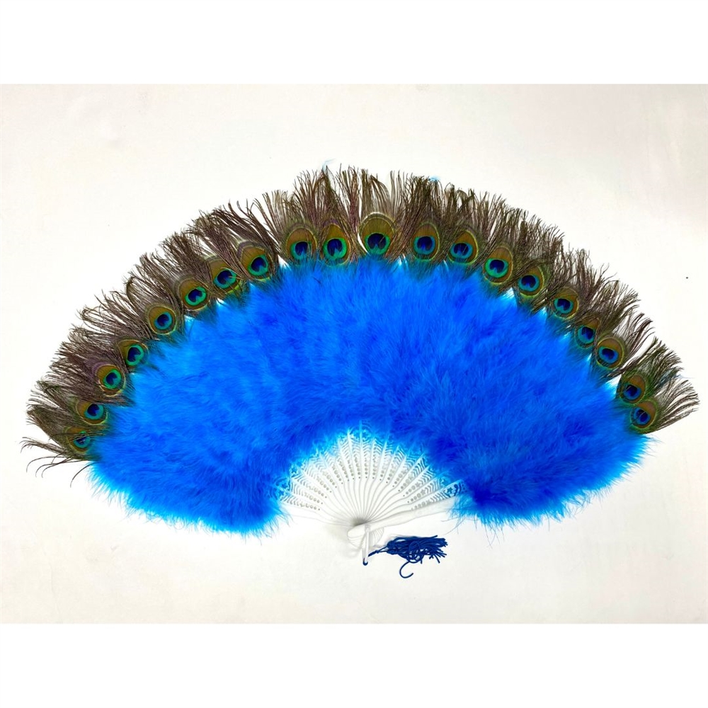 Marabou Fan with Single Layer Peacock - Elegant and Versatile Turkey Feather  Fan