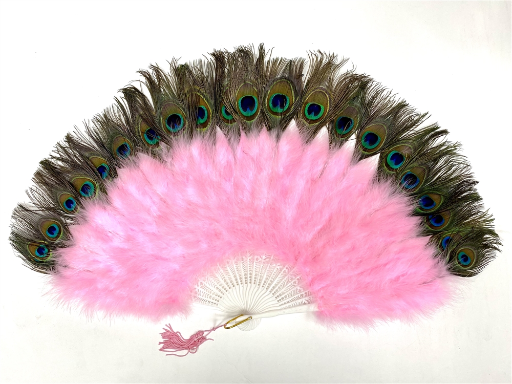 2614inch Large Peacock Feather Hand Fans White Marabou Feather Fans Feather  Fan Bridal Wedding Two Side Peacock Feather Fans 