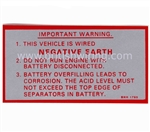 Negative Earth Warning Sticker