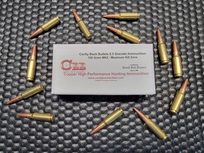 Cavity Back 6.5 Grendel 105 grain MKZ ammunition