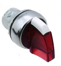 Sprecher + Schuh D7M-LSB34PN5RX02 - Selector Switch, Metal, 3-Position, Std. Knob, Spring left/right, Illuminated, Red, 120V AC LED, 2NC