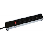 Hammond Mfg 1584H6B1 - 15A H.D. 6 Outlet Strip w/ switch, 15 ft. cord - Outlets Front - Black