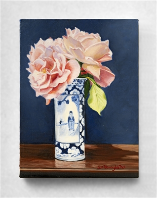 "Roses In A Chinese Vase", Original Oil Painting by Lisa Bloomingdale Bell