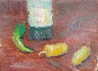 "Chilis and Wine", Still Life Oil Painting by Anna Francone