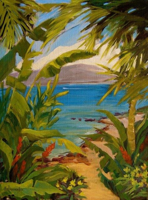 Travel to a Hawaiian beach with this Impressionist oil painting by