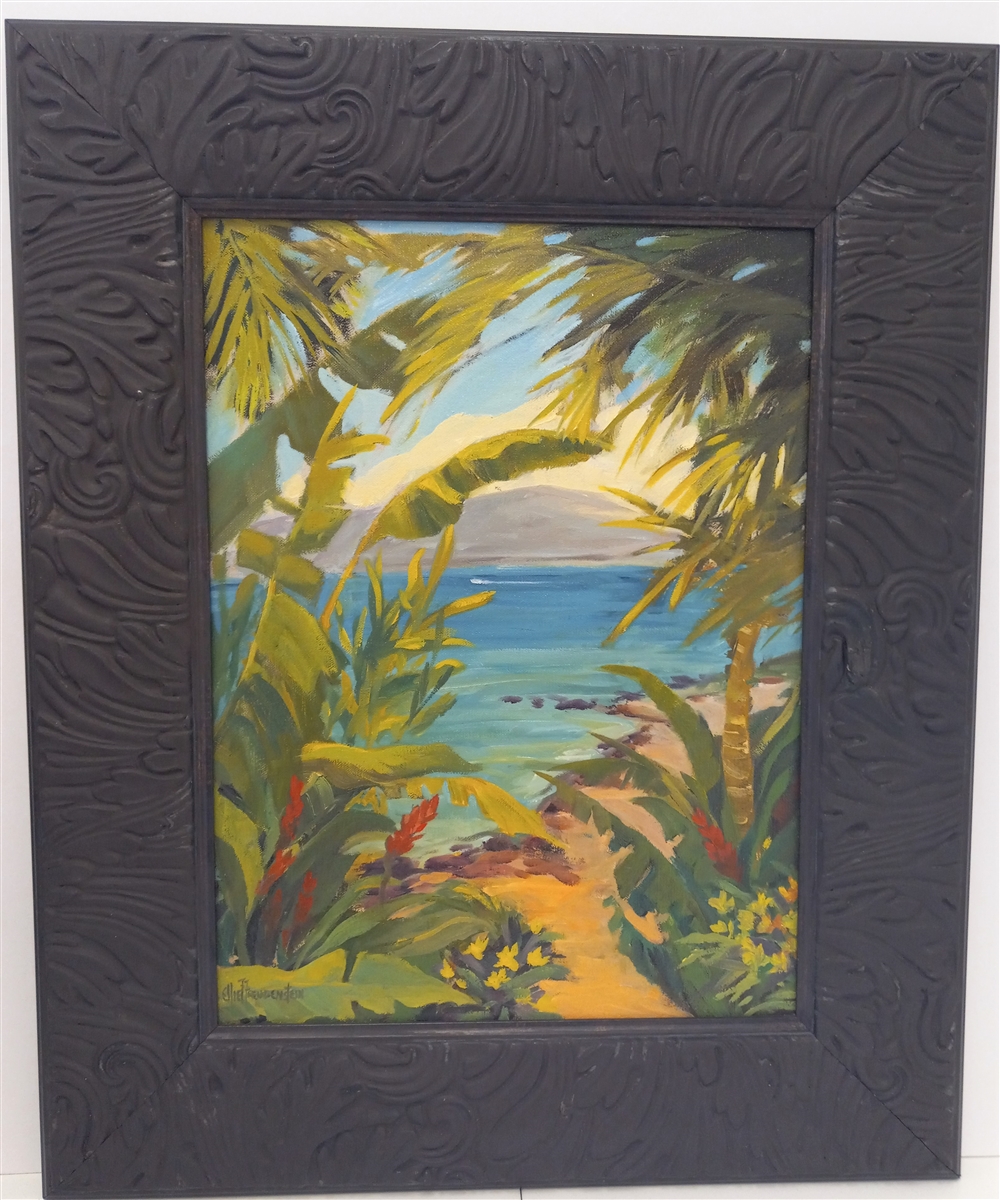 Travel to a Hawaiian beach with this Impressionist oil painting by