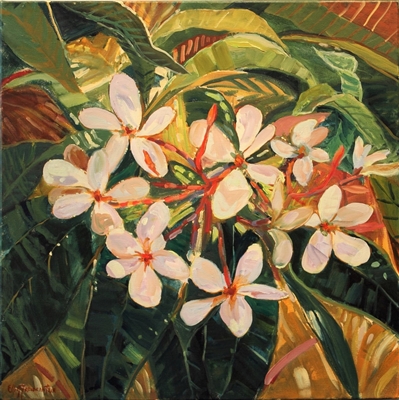 "Plumeria Passion", Ellie Freudenstein Hawaiian Floral Oil Painting