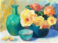 "Yellow & Orange Roses", Still Life Oil Painting by Jennifer Hurley