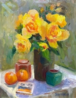 "Yellow Roses", Still Life Oil Painting by Jennifer Hurley