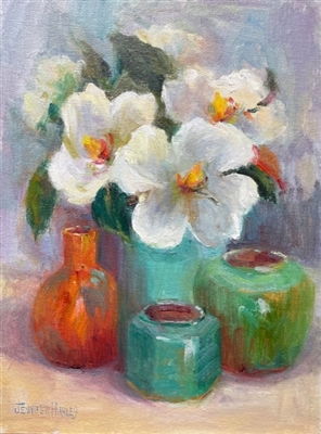 "Magnolias", Still Life Oil Painting by Jennifer Hurley