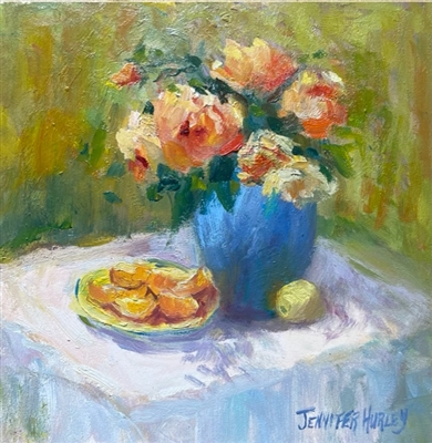 "Roses & Oranges", Still Life Oil Painting by Jennifer Hurley