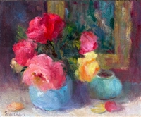 "Bouquet & Painting", Still Life Oil Painting by Jennifer Hurley
