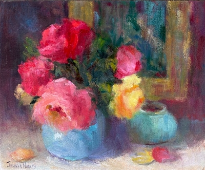 "Bouquet & Painting", Still Life Oil Painting by Jennifer Hurley