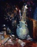 "Vase With Brushes", Still Life Oil Painting by Paulette Lee