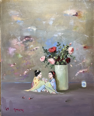 "Tea & Roses", M Kathryn Massey still life oil painting