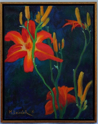 "Summer's Vibrant Lilies", Martha Saudek Oil Painting