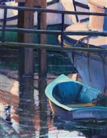 "Boats, Boats & More Boats, Amsterdam", Martha Saudek Oil Painting