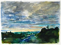 "Big Sky Over L.A.", Zolita Sverdlove (1936-2009) Watercolor Painting