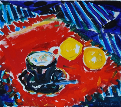 "Teacup & Lemons", Zolita Sverdlove (1936-2009) Still Life Oil Painting