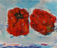 "Red Peppers", Zolita Sverdlove (1936-2009) Still Life Oil Painting