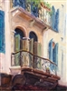 "Venetian Blue/Green Romantic Balcony", Nyla Witmore Oil Painting