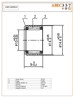 1WC100914, 10x14x9 MM, Industrial one way bearings, Fishing Reel one way bearings.
