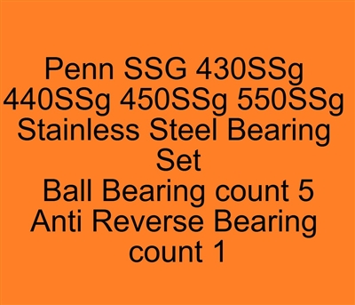 Penn SS Graphite 430SSg 440SSg 450SSg 550SSg Stainless Steel Bearing Set, ABEC357.