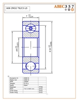 608 ZRO2 T9/C3 LD, 8x22x7 mm, 608ZR02-ZR02-PTFE, FULLCERAMIC608-2RS, ABEC357, Industrial Full Ceramic Bearing, Zirconia ZrO2 Inner/Outer/Balls, Open, PTFE Retainer, C3 Fit, Lube Dry.