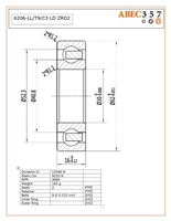 6206-LL/T9/C3 LD ZRO2, 30x62x16 MM, KIT16342, 6206-2RS-ZR02-ZR02-PTFE-4, ABEC357, Full Ceramic, Zirconia ZrO2 Inner/Outer/Balls, PTFE Retainer, PTFE Seals, C3 Fit, Lube Dry.