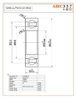 6206-LL/T9/C3 LD ZRO2, 30x62x16 MM, ABEC357, Full Ceramic, Zirconia ZrO2 Inner/Outer/Balls, PTFE Retainer, PTFE Seals, C3 Fit, Lube Dry.