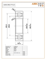 6206 ZRO2 T9 LD, 30x62x16 mm, 6206ZR02-ZR02-PTFE-4, ABEC357, Full Ceramic, Zirconia ZrO2 Inner/Outer/Balls, PTFE Retainer, Open, Lube Dry.