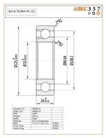 6214 SI3N4 FC LD, 70x125x24 MM, ABEC357, Full Ceramic, Silicon Nitride Si3N4 Inner/Outer/Balls, Full Complement, FULL6010-SI3N4-SI3N4-PTFE-4, Open, Lube Dry.