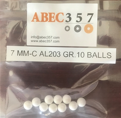 7 MM-C AL203 GR.10 BALLS, ABEC357, Ceramic Balls, 7 mm, Alumina Oxide (AL203), Metric, Grade 10.