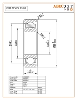 7008 TP Z/S #5 LD, 40x68x15 mm, 7008 TP ZRO2 LD, ABEC357, Angular Contact Full Ceramic, Zirconia ZrO2 Inner/Outer, Grade 5 Si3N4 Ceramic Balls, Peek Retainer, 15 degree contact angle, Light Preload, Open, ABEC #5, Lube Dry.