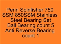 Penn Spinfisher SS Metal 750SSm, 850SSm Stainless Steel Bearing Set, ABEC357, 6 Bearings in Set.