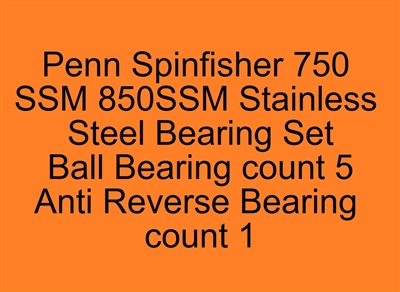 Penn Spinfisher SS Metal 750SSm, 850SSm Stainless Steel Bearing Set, ABEC357, 6 Bearings in Set.