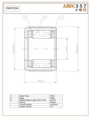 EWC1216, 12x18/19x16 MM, Industrial one way bearings, Fishing one way bearings
