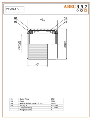 8x12x12 mm, HF0812 R, Industrial one way bearings, HF0812 R(X), One Way Clutch, SERPENT 9000, SERPENT EXCEL (1:8) 4WD, steel springs, knurled outer ring, Drawn cup roller clutch, One Way Needle Bearing/Clutch, Drawn cup roller clutches.