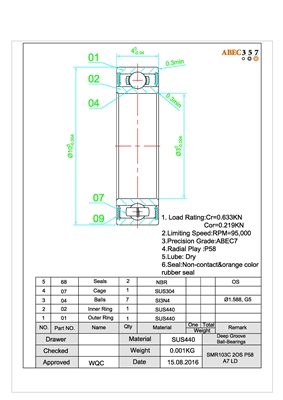 Lew's Childre Speed Spool Casting Reel ABEC 7 Bearing set, 3x10x4 mm, 2P-SMR103C-2OS/P58 A7 LD, ABEC357, ceramic bearings, Inner and outer rings / retainer stainless steel, Ceramic Si3N4 ball, orange seals, Radial play P58, LD, ABEC #7.