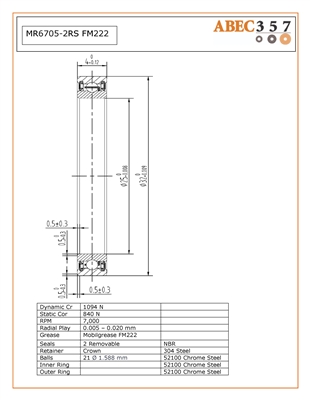 25x32x4 mm, MR6705-2RS FM222 , Food Grade Grease FM222, Kit8523, 61705-2RS, 6705RS, 6705LLU, 6705LLB, 6705DDU, 6705VV, 61705.2RSJ1, 6705 2RU, 61705-2RSR, Daiwa 10E273.